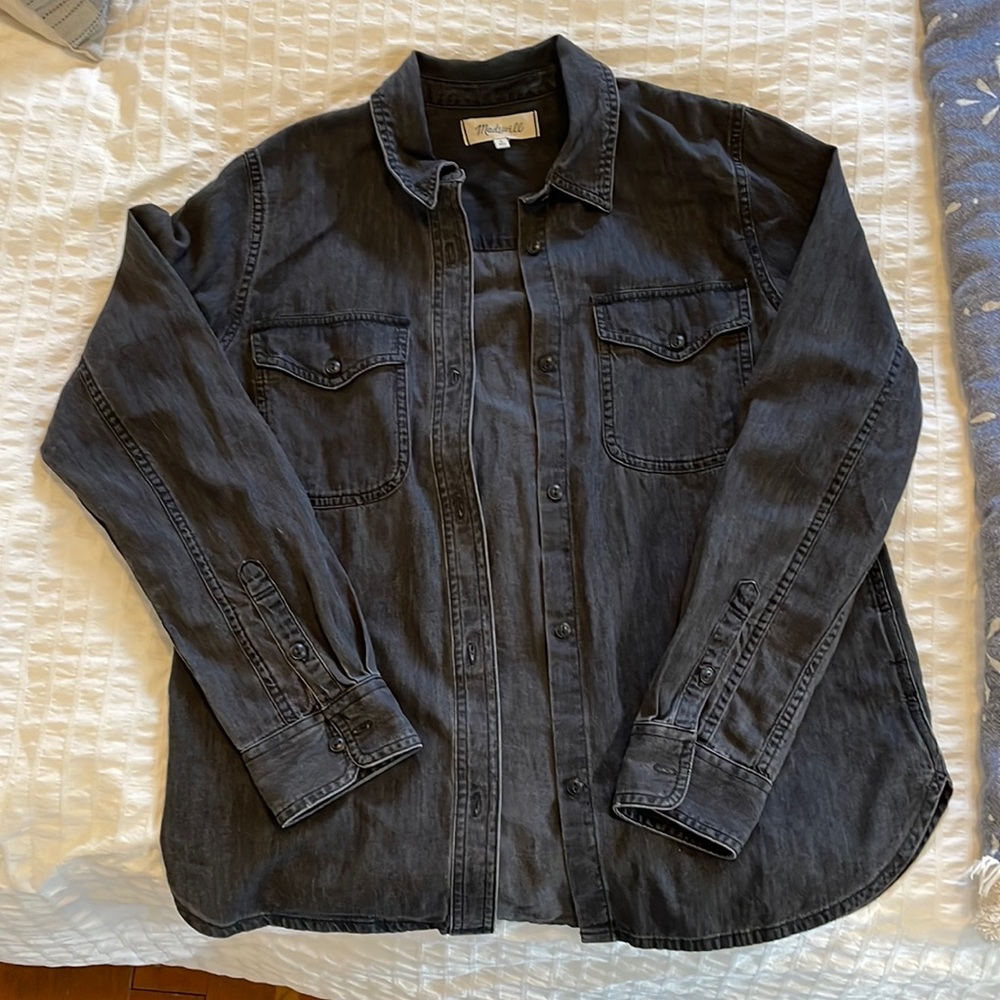 Madewell - long sleeve button down black denim shirt